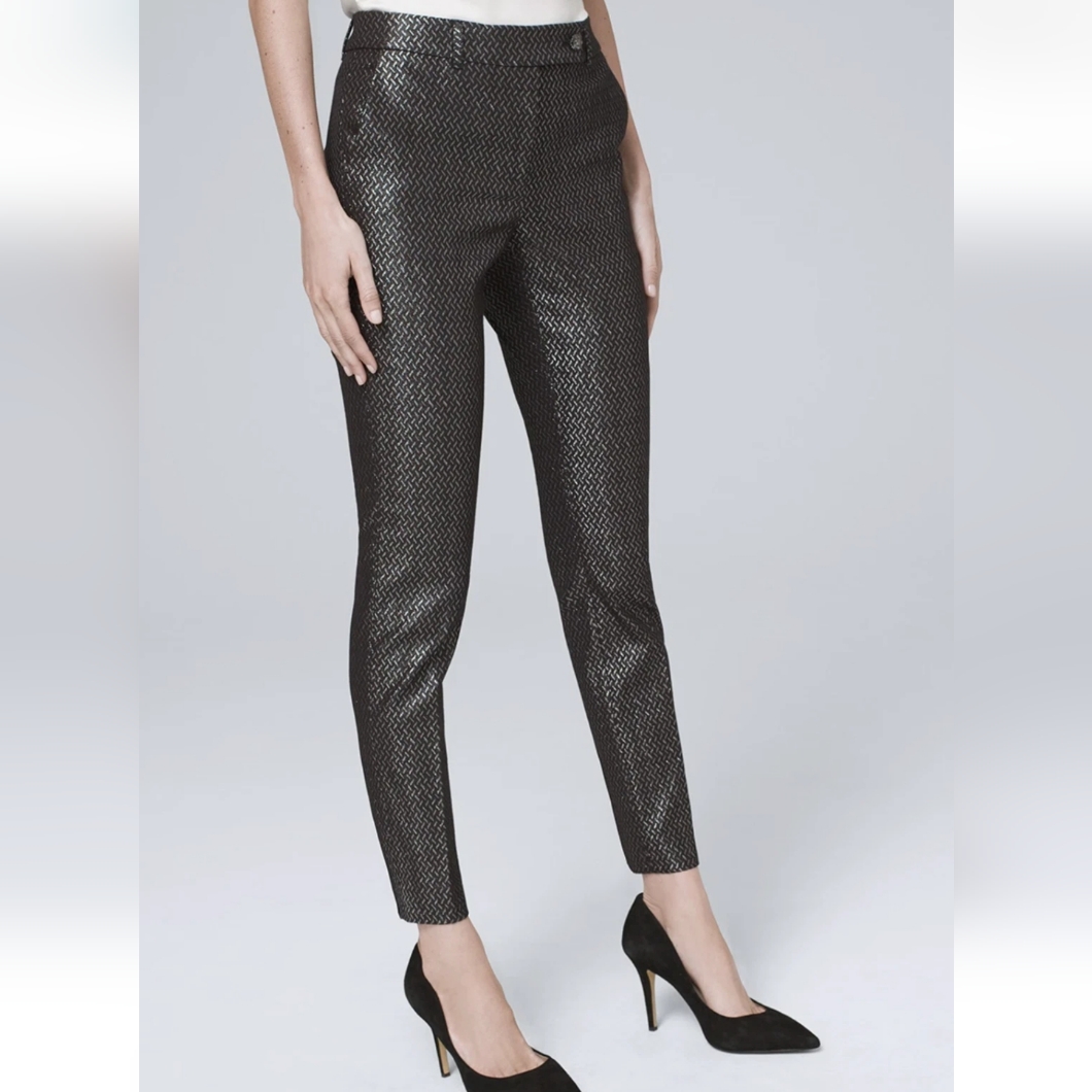 New White House Black Market Metallic Jaquared Slim Ankle Pants Sz 00